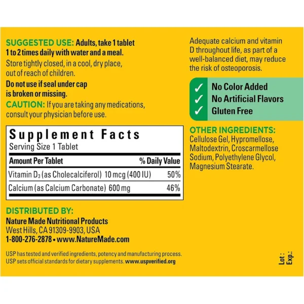 NATURE MADE PACK 3 CALCIO 600 MG + VITAMINA D3 | 120 UND C/U