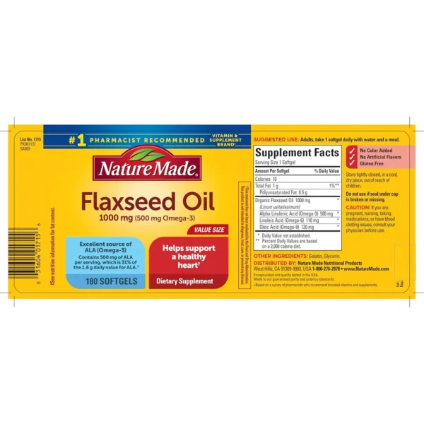 NATURE MADE ACEITE DE LINAZA 1000 MG | 180 UND
