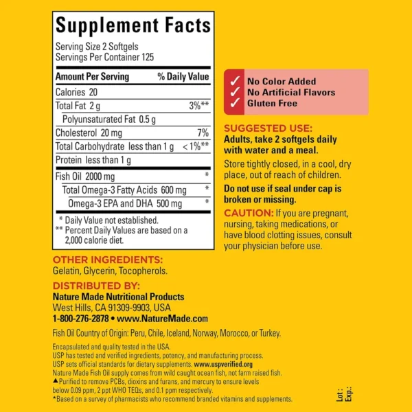 NATURE MADE OMEGA 3 FISH OIL 1000 MG | 250 UND