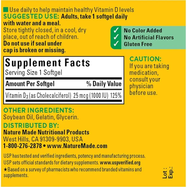 b004gjrfya_5_webp.webp NATURE MADE VITAMINA D3 1000 UI (25 MCG) | 100 UND