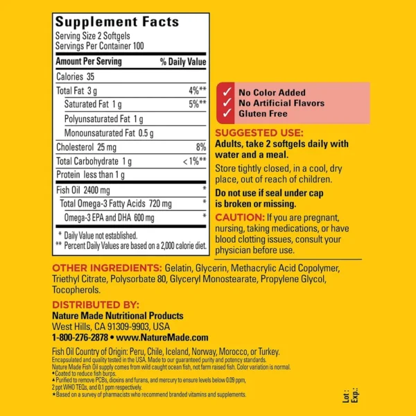 NATURE MADE OMEGA 3 FISH OIL BURP LESS 1200 MG | 200 UND