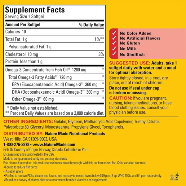 NATURE MADE OMEGA 3 FISH OIL BURP LESS 1200 MG | 120 UND