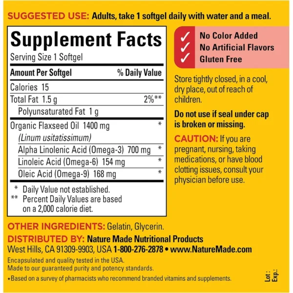 NATURE MADE ACEITE DE LINAZA EXTRA FUERTE 1400 MG | 100 UND