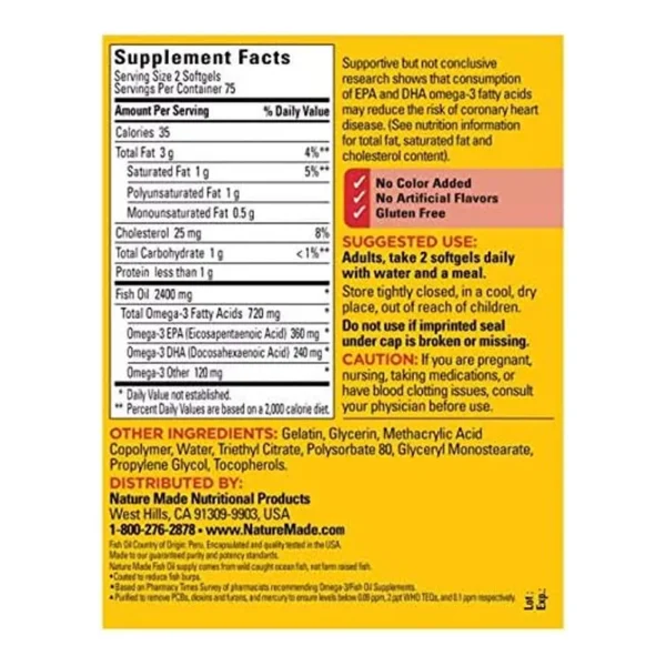 NATURE MADE PACK 2 OMEGA 3 FISH OIL BURP LESS 1200 MG | 150 UND C/U