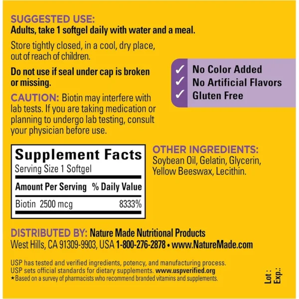 NATURE MADE BIOTINA 2500 MCG | 150 UND