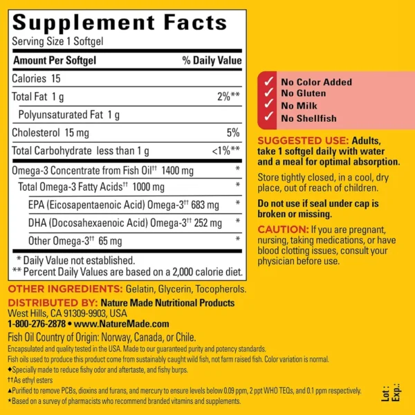 NATURE MADE OMEGA 3 ULTRA BURP LESS 1400 MG | 90 UND