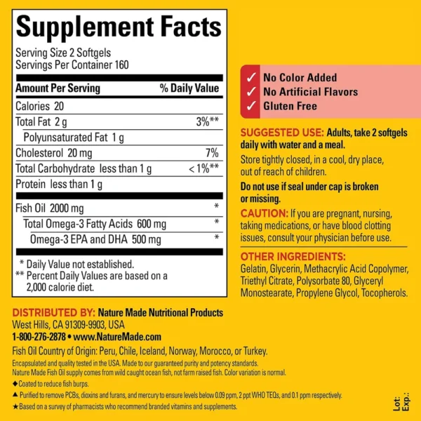 NATURE MADE OMEGA 3 FISH OIL BURP LESS 1000 MG | 320 UND