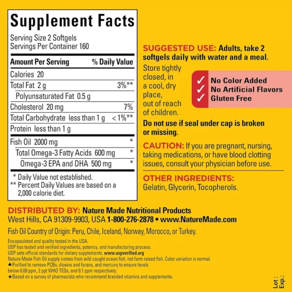 NATURE MADE OMEGA 3 FISH OIL 1000 MG | 320 UND