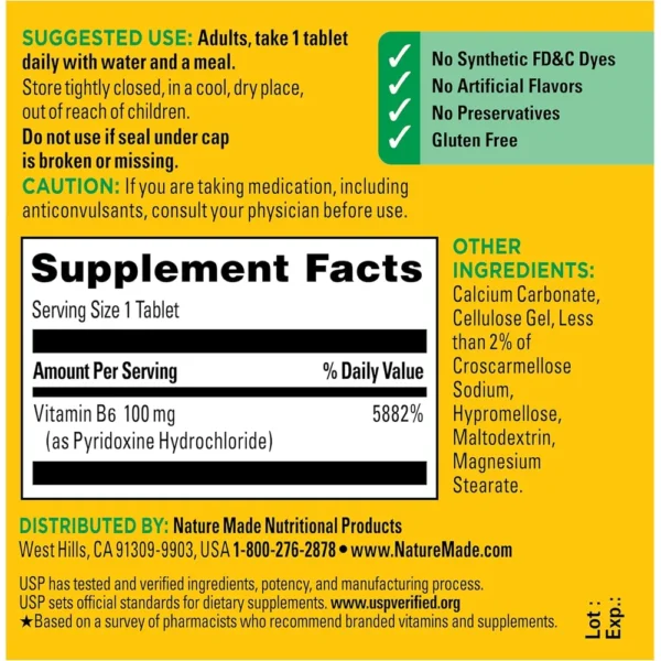 b018eaq6yg_5_webp.webp NATURE MADE VITAMINA B6 100 MG | 100 UND