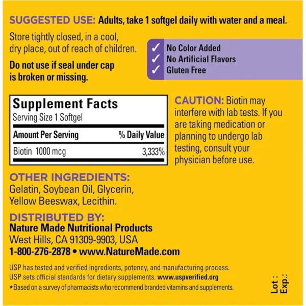 NATURE MADE BIOTINA 1000 MCG | 120 UND
