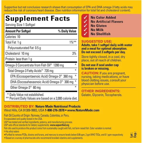 NATURE MADE OMEGA 3 + FISH OIL 1200 MG | 100 UND