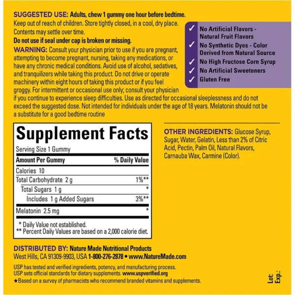 NATURE MADE MELATONINA 2.5 MG GOMITAS | 130 UND