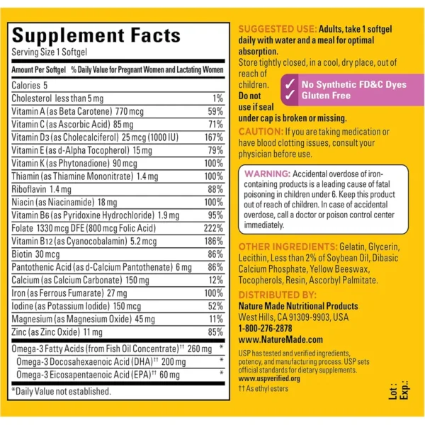 NATURE MADE PRENATAL ÁCIDO FÓLICO + DHA | 110 UND