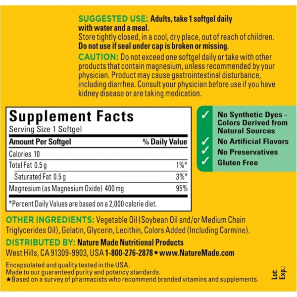 NATURE MADE ÓXIDO DE MAGNESIO 400 MG | 110 UND