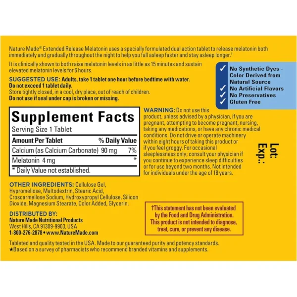 NATURE MADE MELATONINA LIBERACIÓN PROLONGADA 4 MG | 90 UND
