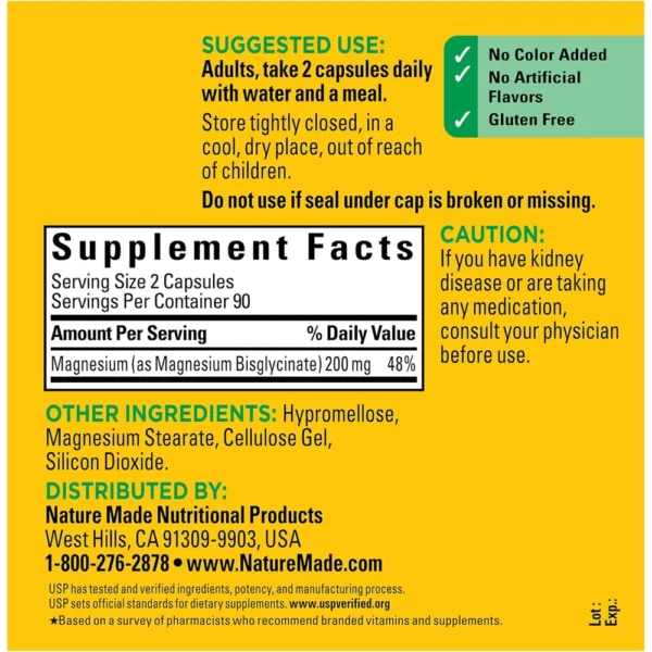 NATURE MADE GLICINATO DE MAGNESIO 200 MG | 180 UND