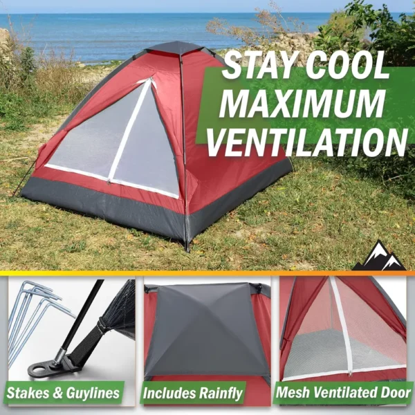 TIENDA DE CAMPAÑA WAKEMAN OUTDOORS ROJO OSCURO 2 PERSONAS