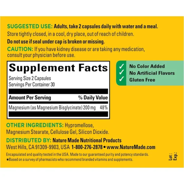 NATURE MADE MAGNESIO GLICINATO 200 MG | 60 UND
