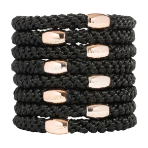 LIGAS PARA CABELLO ESTILO HAALAND NEGRO CON CUENTAS ORO ROSA