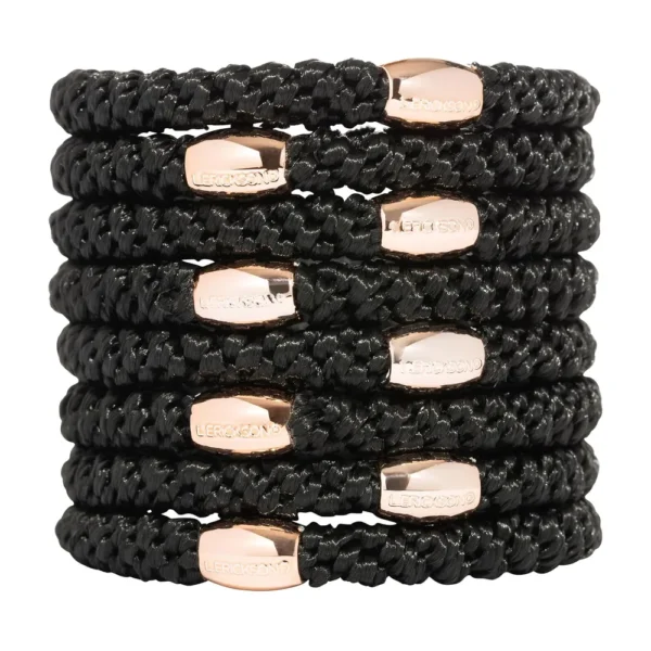 LIGAS PARA CABELLO ESTILO HAALAND NEGRO CON CUENTAS ORO ROSA
