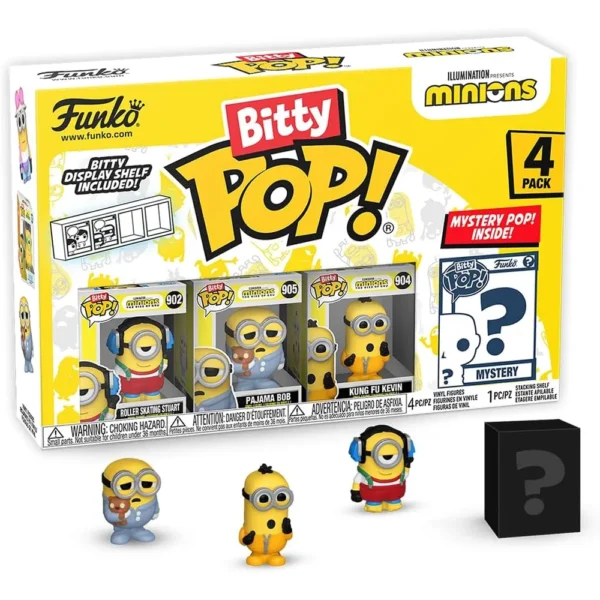 FUNKO BITTY POP! PACK FIGURAS MINIONS STUART PATINANDO, BOB EN PIJAMA Y KEVIN KUNG FU