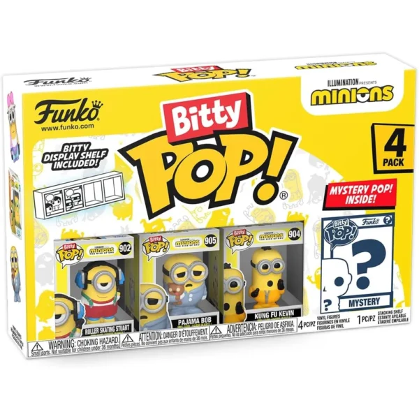 FUNKO BITTY POP! PACK FIGURAS MINIONS STUART PATINANDO, BOB EN PIJAMA Y KEVIN KUNG FU