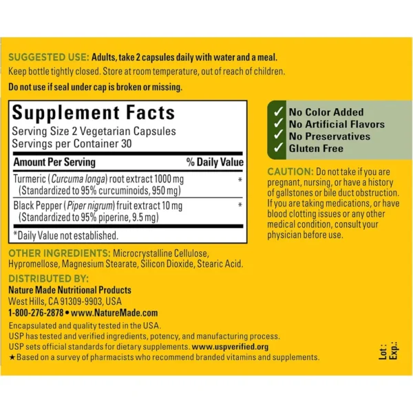NATURE MADE CÚRCUMA + PIMIENTA NEGRA 1000 MG | 60 UND