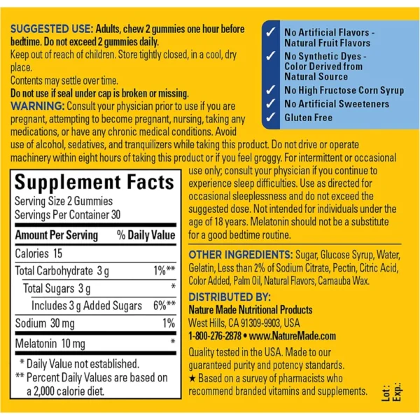 NATURE MADE MELATONINA LIBERACIÓN PROLONGADA 10 MG | 60 UND