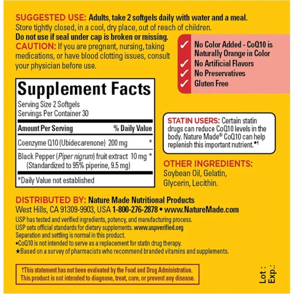 NATURE MADE COQ10 200 MG + PIMIENTA NEGRA | 60 UND