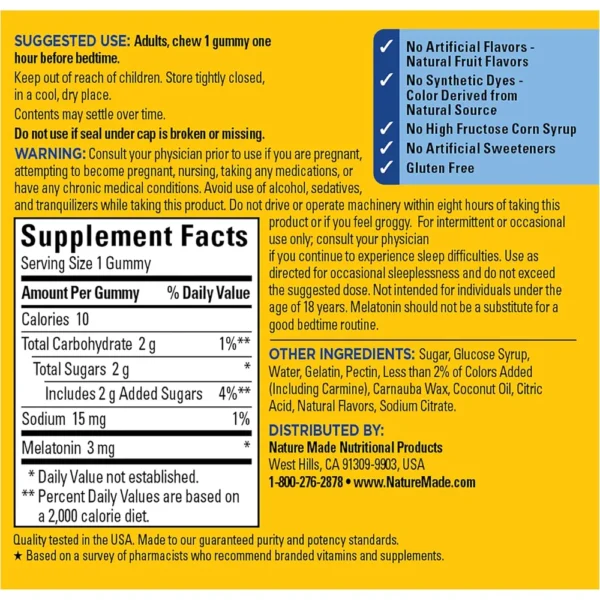 NATURE MADE MELATONINA LIBERACIÓN PROLONGADA 3 MG | 60 UND