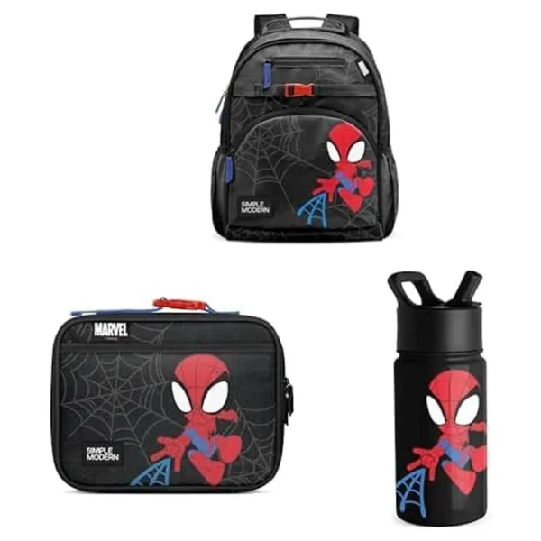 DISNEY SPIDER-MAN MOCHILA LONCHERA Y BOTELLA DE AGUA | PACK 3 PIEZAS