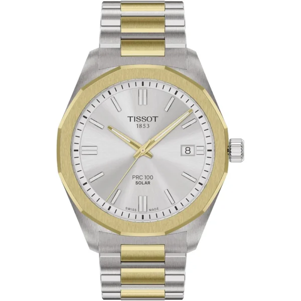 RELOJ TISSOT PRC 100 SOLAR PARA HOMBRE SILVER GOLD