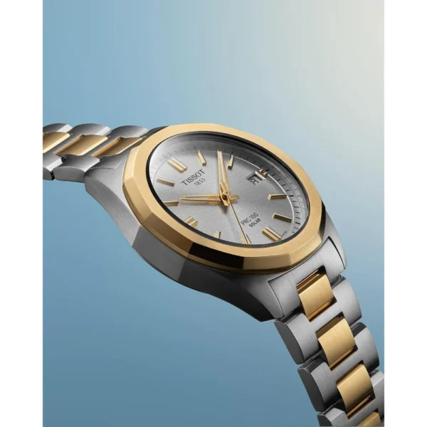 RELOJ TISSOT PRC 100 SOLAR PARA HOMBRE SILVER GOLD