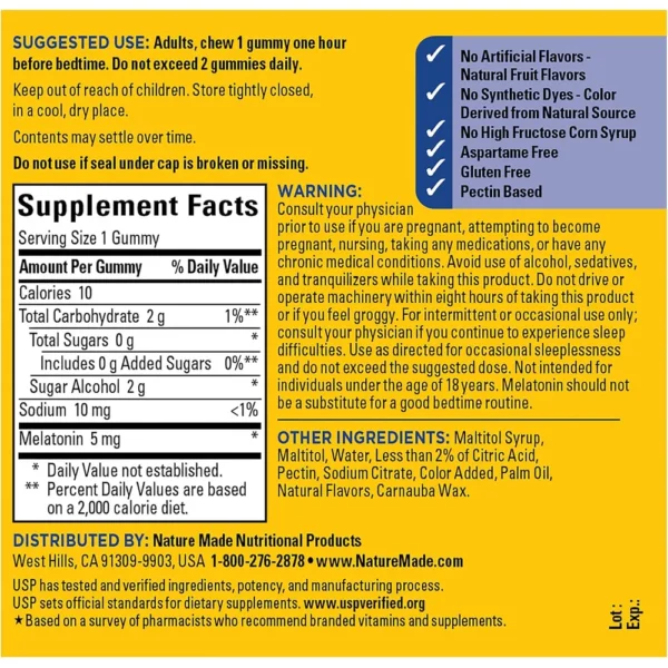 NATURE MADE PACK 2 MELATONINA CERO AZÚCAR 5 MG | 70 UND C/U