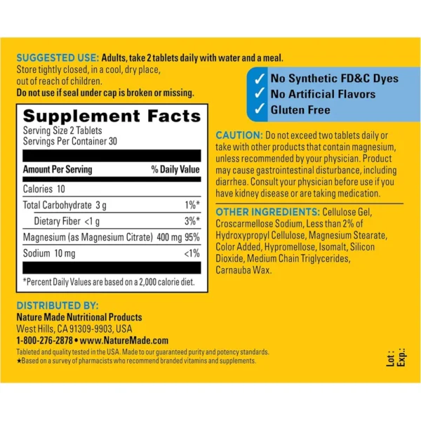 NATURE MADE MAGNESIO CITRATO 400 MG | 60 UND