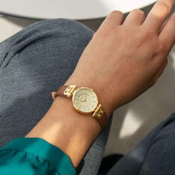 Anne Klein 109442CHHY reloj para mujer con correa de cuero | 45 mm - Marrón/Oro