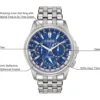 Bulova reloj clásico para hombre de cuarzo multifunción con esfera negra | 43 mm - Acero / Azul