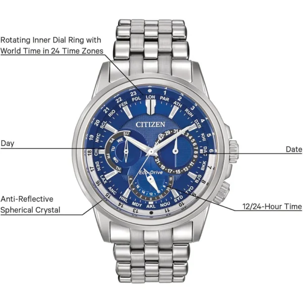 Bulova reloj clásico para hombre de cuarzo multifunción con esfera negra | 43 mm - Acero / Azul