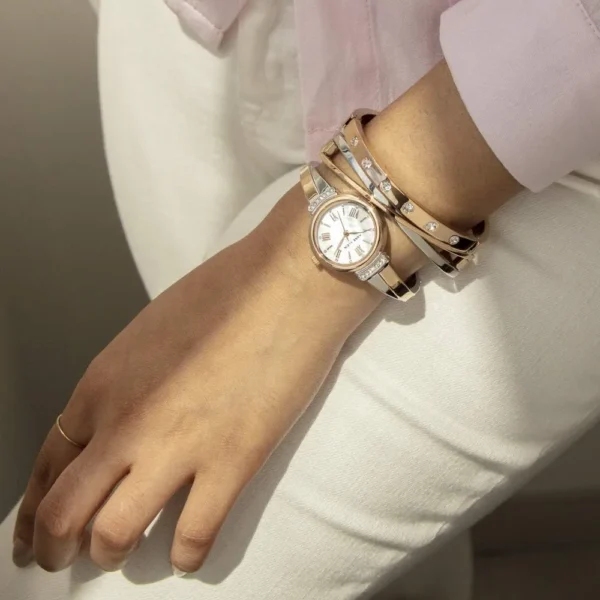 Anne Klein AK/2245 reloj mujer con cristales premium y set de pulseras | 26.5 mm - Oro Rosa/Plateado