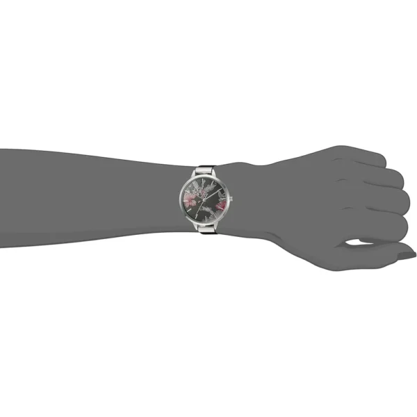 Nine West NW-2044FLBY reloj con esfera decorada y correa lisa para mujer | 38 mm - Negro/Plata
