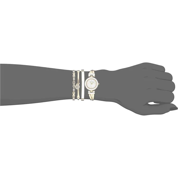 ANNE KLEIN SET PARA MUJER: RELOJ CON CRISTALES Y PULSERAS | 24.5 MM - Dorado/blanco