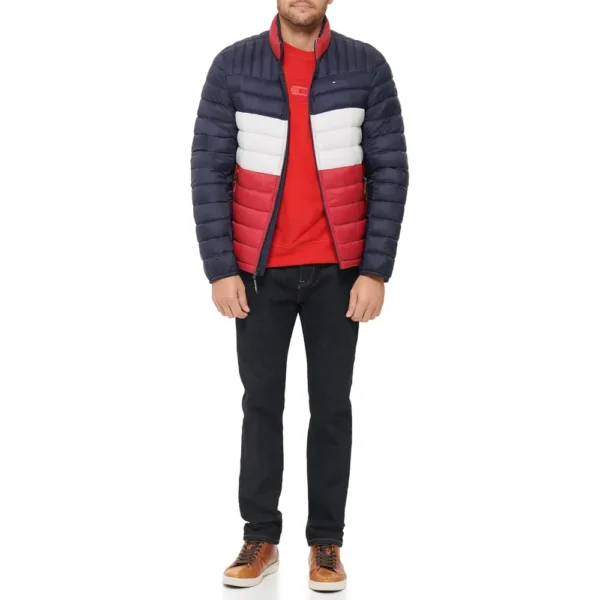 TOMMY HILFIGER CASACA ACOLCHADA ULTRALIGERA PARA HOMBRE | L | Midnight/Ice/Red Block