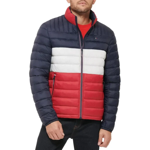 TOMMY HILFIGER CASACA ACOLCHADA ULTRALIGERA PARA HOMBRE | XL | Midnight/Ice/Red Block