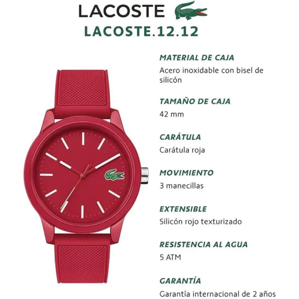 RELOJ LACOSTE 12.12 CUARZO HOMBRE - RED/WHITE