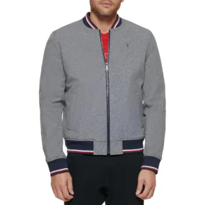 TOMMY HILFIGER CASACA BOMBER VARSITY PARA HOMBRE | S | Soft Protective Cover, Heather Gray