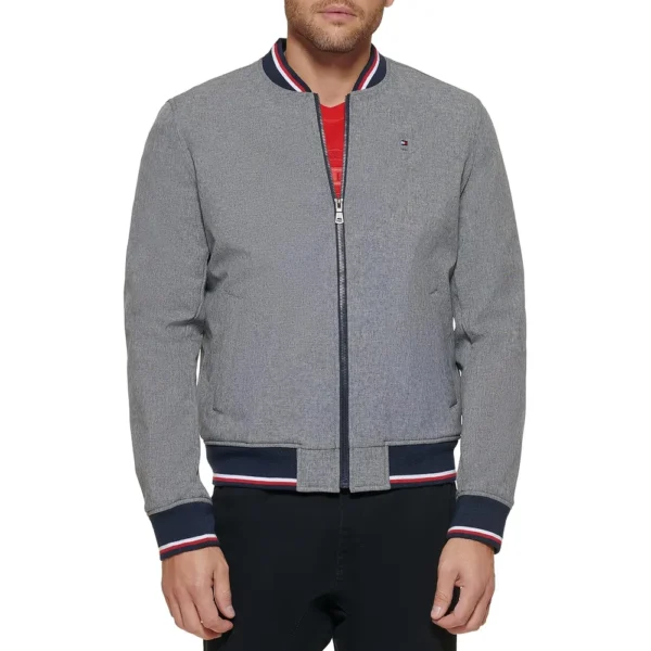 TOMMY HILFIGER CASACA BOMBER VARSITY PARA HOMBRE | S | Soft Protective Cover, Heather Gray