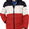 TOMMY HILFIGER CASACA DE PLUMÓN PARA HOMBRE | S | Midnight/Ice/Orange Color Block