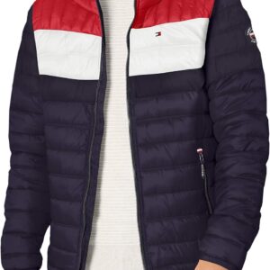 TOMMY HILFIGER CASACA ULTRA LOFT PARA HOMBRE | XL | Midnight/Ice/Red Flag Colorblock