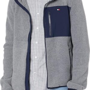 TOMMY HILFIGER CASACA DE FORRO POLAR PARA HOMBRE | XL | Light Gray/Navy Blue Mix