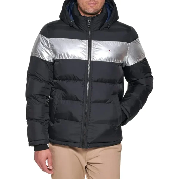 TOMMY HILFIGER CASACA DE PLUMÓN PARA HOMBRE | S | Black And Silver Stripes